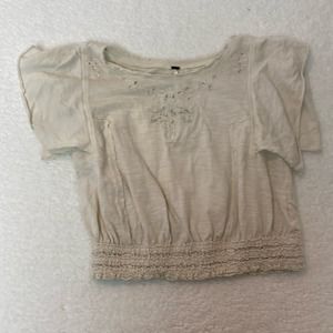 Free People Beaded Smocked Crop Top Women’s Small Beige / Cream
